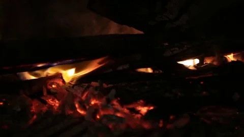Burning firewood in the fireplace. Stock Footage 82276581