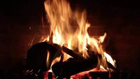Burning firewood in a fireplace Stock Footage 267561844