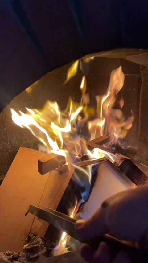 Burning firewood inside fireplace close up Stock Footage 319409838