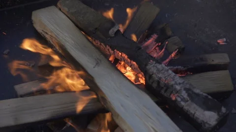 Burning firewood inside the grill Stock Footage 122466517