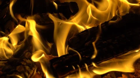 Burning firewoods with orange flame, closeup view Video stock 121352407