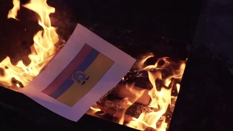 Burning the flag of Ecuador Video stock 75913519