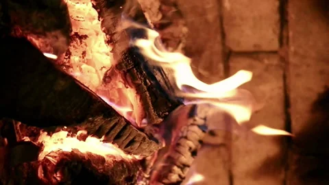 Burning flame fire in a fireplace. Warm and cozy. Stock Footage 91142650