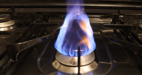 Burning flame on a gas stove Stock Footage 101935156
