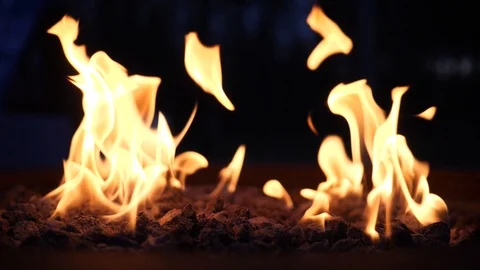 Burning flame in slow motion of decorative gas fireplace Stock Footage 123001547