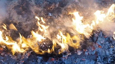 Burning Flames and Twisting Smoke - SLOW MOTION Stock Footage 119609383