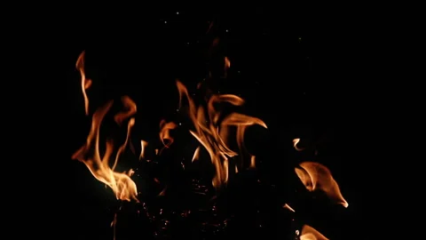 Burning Flames Close Up on Black Background at Night Stock Footage 346176108