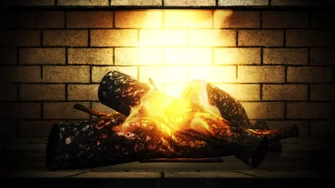 Burning flames in a cozy brick fireplace Stock Footage 325618211