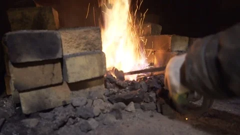 Burning Flames in a Forge Stock Footage 74103461
