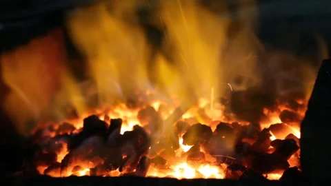 Burning Flames in a Forge Stock Footage 90677160
