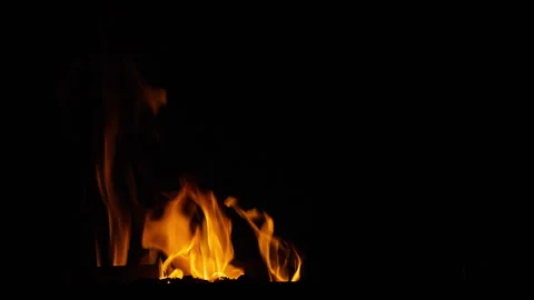 Burning Flames Rising in Darkness, Close Up Fire Footage Stock Footage 346175668