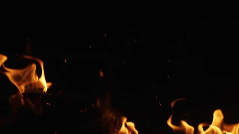 Burning Flames with Rising Sparks on Black Background Stock Footage 346175891