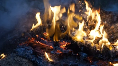 Burning Flames, Twisting Smoke and Flying Sparks - SLOW MOTION Stock Footage 119613103