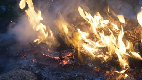 Burning Flames, Twisting Smoke and Flying Sparks - SLOW MOTION Stock Footage 119615529