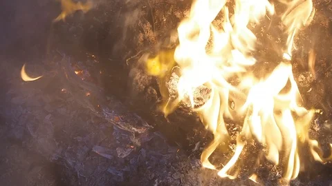 Burning Flames, Twisting Smoke and Flying Sparks - SLOW MOTION Stock Footage 119617567