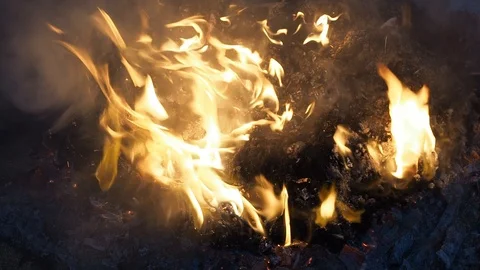 Burning Flames, Twisting Smoke and Flying Sparks - SLOW MOTION Stock Footage 119618024