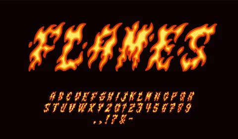 Burning font. Flame letters and numbers, fire alphabet, bonfire magic text Stock Illustration