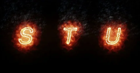 Burning font s, t, u, fire word text with flame and smoke on black background Stock Footage 83196393
