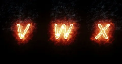 Burning font v, w, x, fire word text with flame and smoke on black background Stock-Footage 83199346