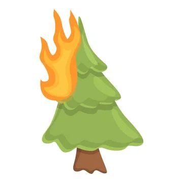Burning forest fir tree icon, cartoon style Stock Illustration