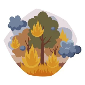 Burning Forest, Tree in Fire Flame, Nature Disaster, Ecological Problem, Air Stock-Illustration