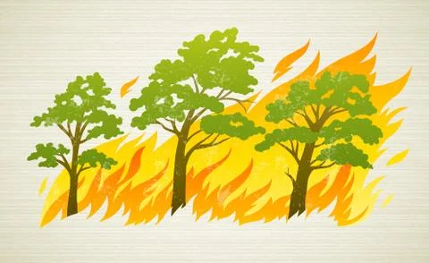 Burning forest trees in fire disaster 스톡 일러스트