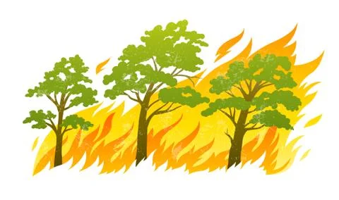 Burning forest trees in fire flames 스톡 일러스트
