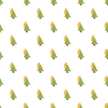 Burning forest trees seamless pattern with wildfire flames Stock Illustration