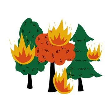 Burning Forest Wildfire Disaster Ecological Problem Vector Illustration Stock Illustration