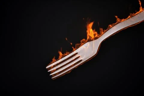 Burning fork on black background Stock Illustration