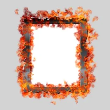 Burning framed mirror on grey background Stock Illustration