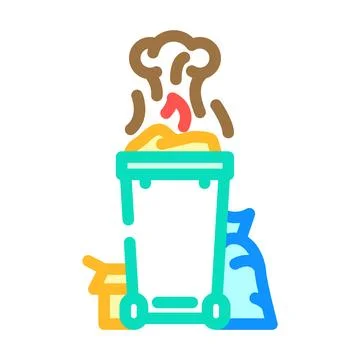 Burning garbage dark smoke air pollution color icon vector illustration Stock Illustration