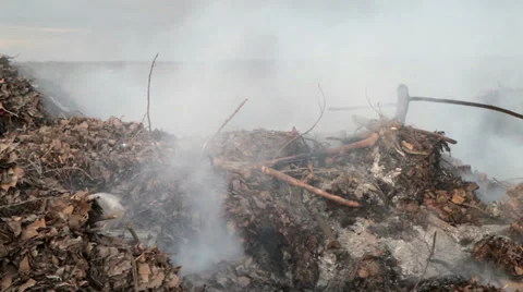Burning garbage dump, ecological pollution. spontaneous garbage dump. Stock Footage 33037296