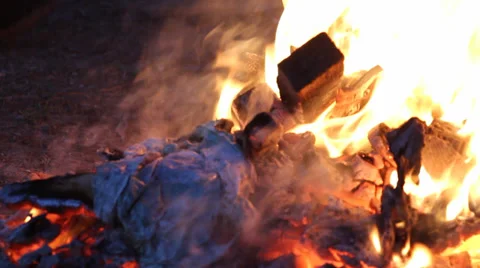 Burning garbage dump Stock Footage 33801198