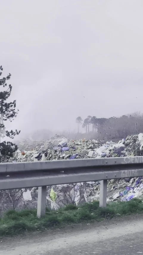 Burning Garbage Dump Near Road, Smoke from Landfill Environmental Pollution. Stock Footage 332403452