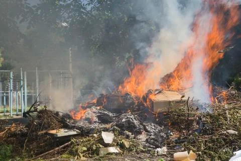 Burning garbage dump Stock Photos