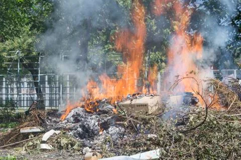 Burning garbage dump 스톡 사진