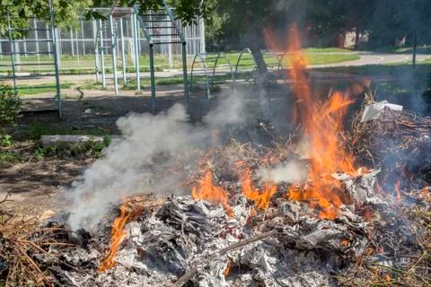 Burning garbage dump Stock Photos