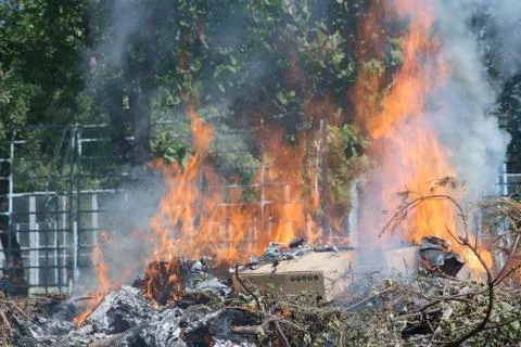 Burning garbage dump 写真素材