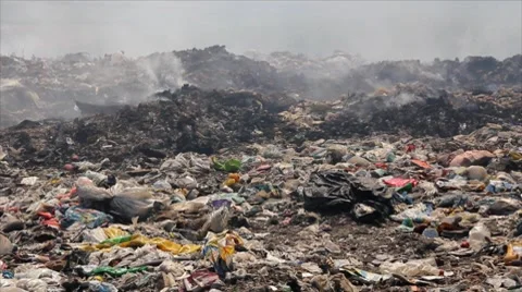 Burning garbage dump, pollution Video stock 8558533