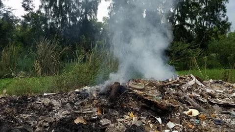 Burning garbage dump pollution in thailand 8 Stock Footage 92674705
