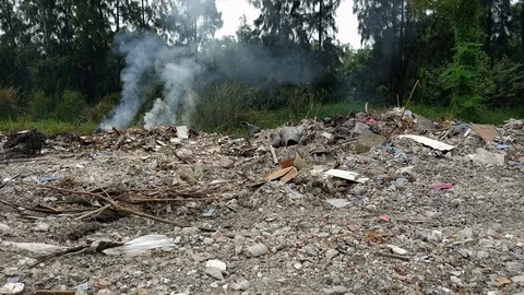 Burning garbage dump pollution in thailand 10 Stock Footage 92675038