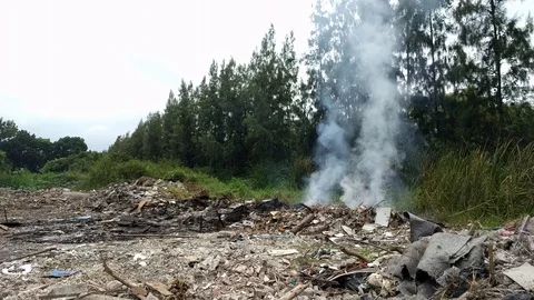 Burning garbage dump pollution in thailand 9 Stock Footage 92675134