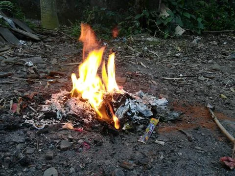 Burning garbage in the garden Fotos Stock