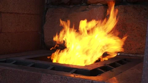 Burning gas fire. monument forever burning fire in honor of the memory of those Stock Footage 146161621
