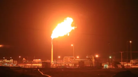 Burning gas flare in the desert Stock Footage 57732045