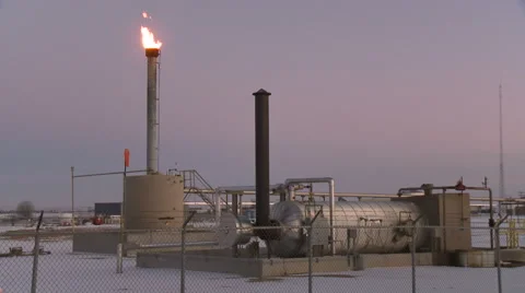 Burning gas flare at fracking site Stock Footage 47939494