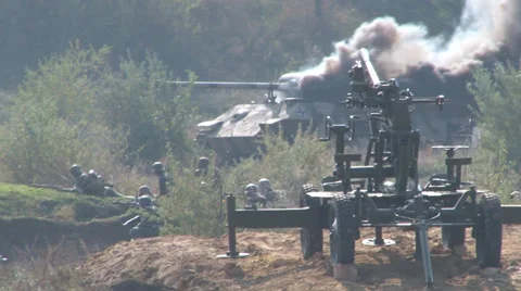 Burning German Tank Stock Footage 34390068