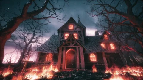 Burning ghost house. Scary Haunted House Stock Footage 323006656