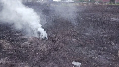 Burning grass, straw and stubble with heavy smoke. which is a dangerous globa Stock Footage 122995299